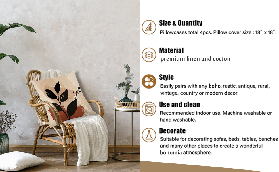 Menoeceus Boho Throw Pillow Covers 18x18, Abstract