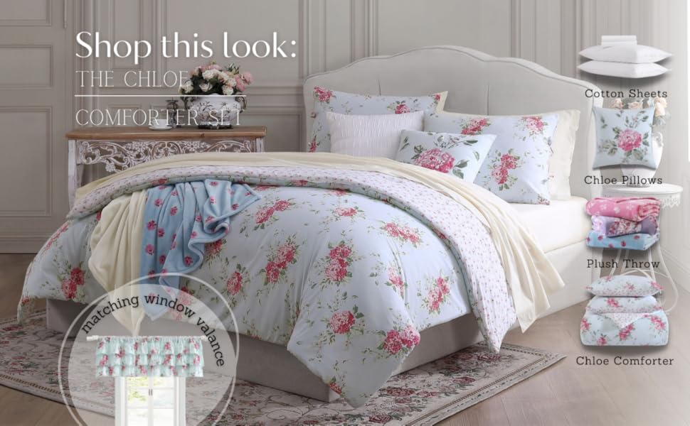 Shabby Chic King Comforter Set, Reversible Cotton Bedding