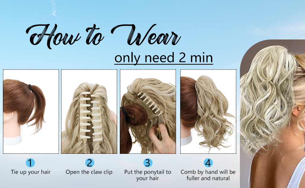 Claw Ponytail Extension Short Curly Ponytail Natural Wavy Synthetic Hairpiece for Women