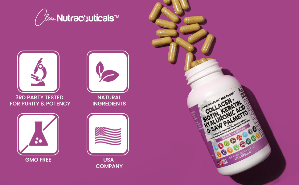 Amazon.com: Collagen Pills 1000mg Biotin 10000mcg Keratin Saw Palmetto - Dietary Hyaluronic Acid And Saw Palmetto