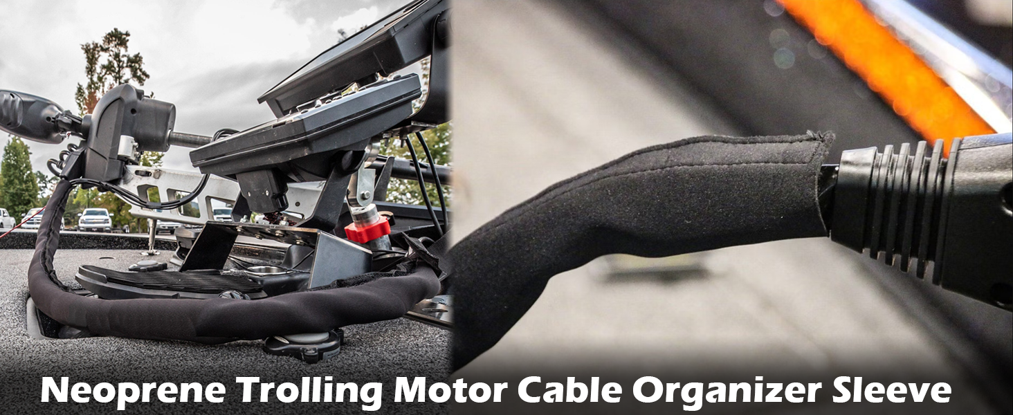 Boat Trolling Motor Wires Organizer Sleeve, Black Neoprene