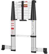 TOOLITIN 12.5FT Pro Telescoping Ladder with Rotatable stabilizer bar,Soft Close Design Aluminum T...