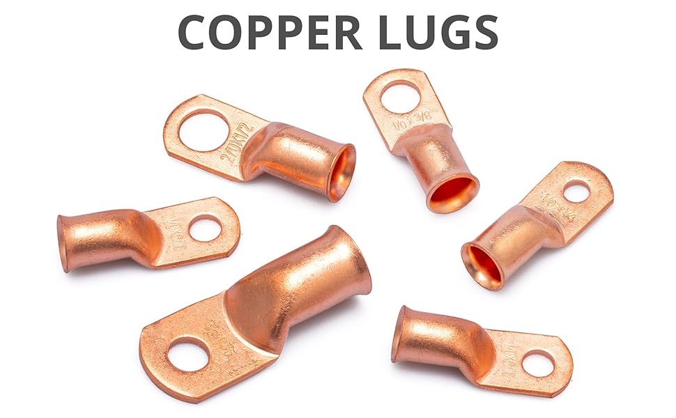 Wirefy 1/0 Gauge 1/4" Wire Lugs Copper Cable Lugs Battery Terminal