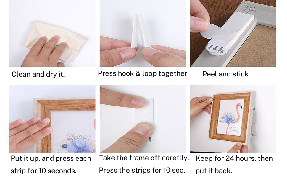 24 Pair No Nail Picture Hanging Strips Heavy Duty, Hook and Loop Tape