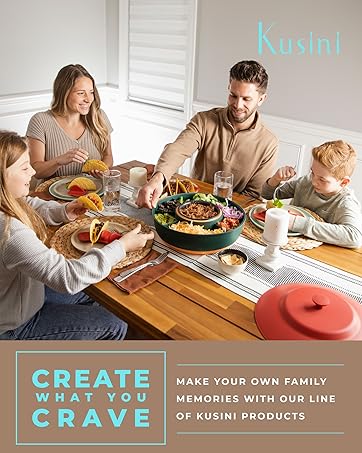 Kusini Smores Maker Tabletop Indoor - Flameless Electric Marshmallow Roaster – 4 Detachable Trays & 4 Roasting Forks – Gift Set & Date Night Idea. Movie Night Supplies & Housewarming Gift 22 a family sitting around the dinner table with the Kusini Taco Bar