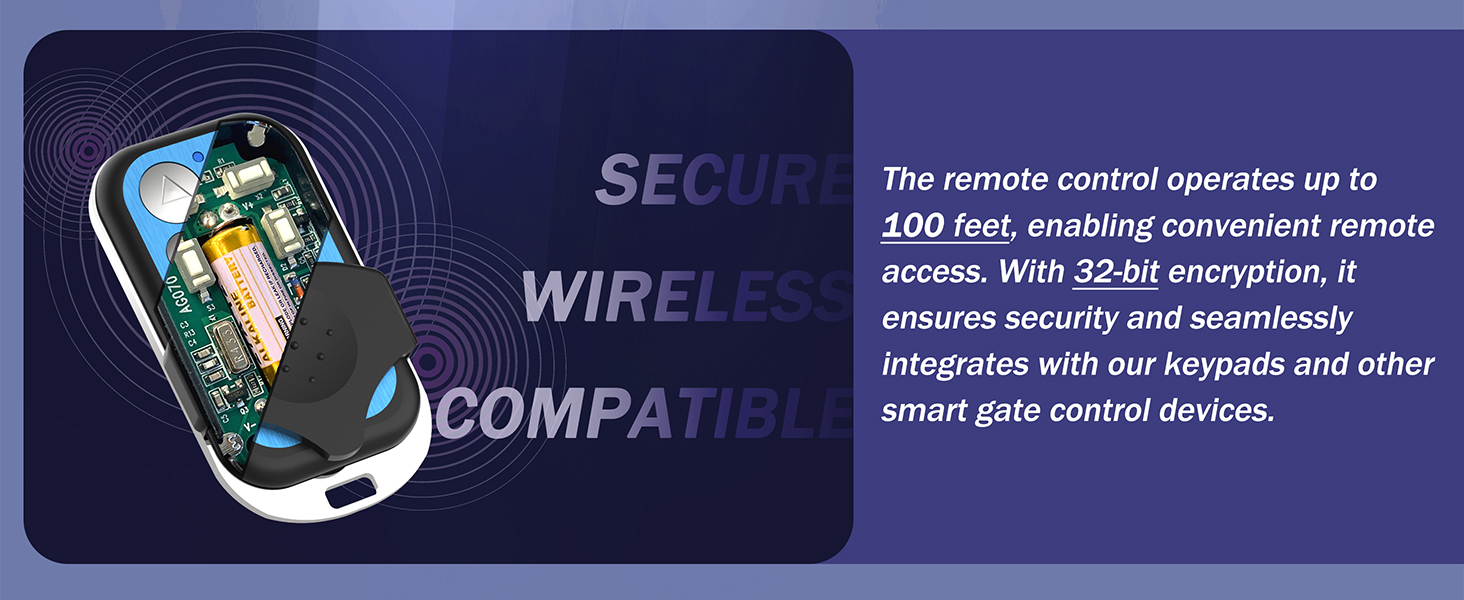 gate opener with 2 remote controls, 165ft range, convenient access
