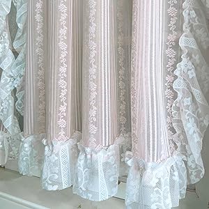 pink white lace curtain