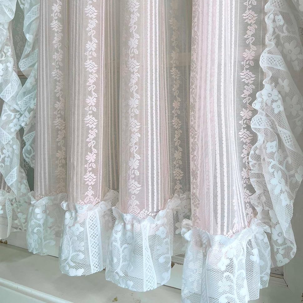pink white lace curtain