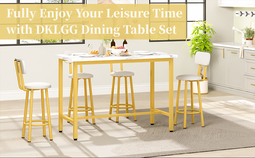 DKLGG 43.3” Dining Table Set for 4, Rectangle Bar Table
