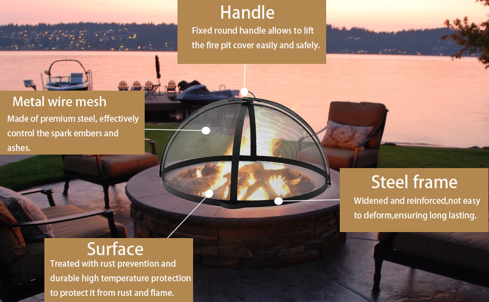 Ylndswz Fire pit Spark Screen Lid, 20 Inch, Outdoor Fire