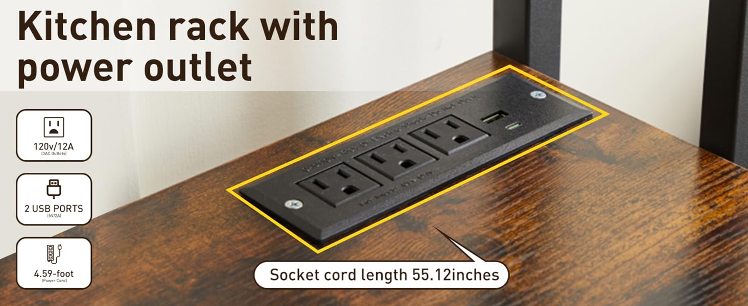 bakers rack with power outlet