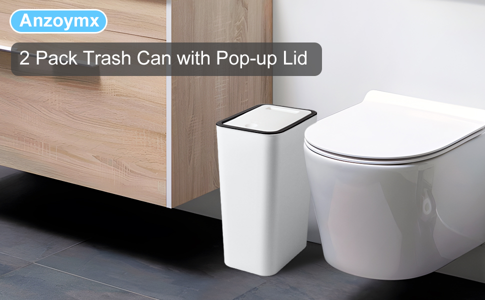 Anzoymx Bathroom Trash Cans with Lids 2 Pack Kitchen Garbage Can 4
