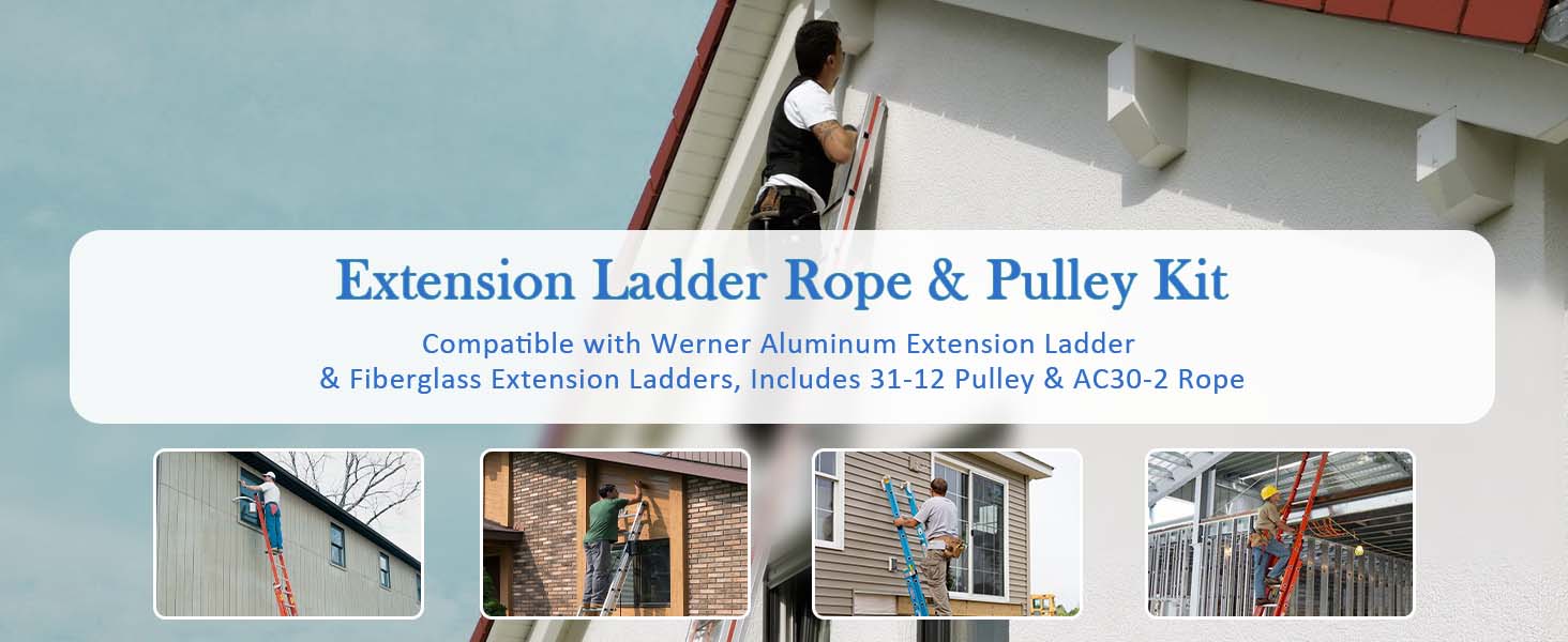 Extension Ladder Rope & Pulley Kit Compatible with Werner Aluminum
