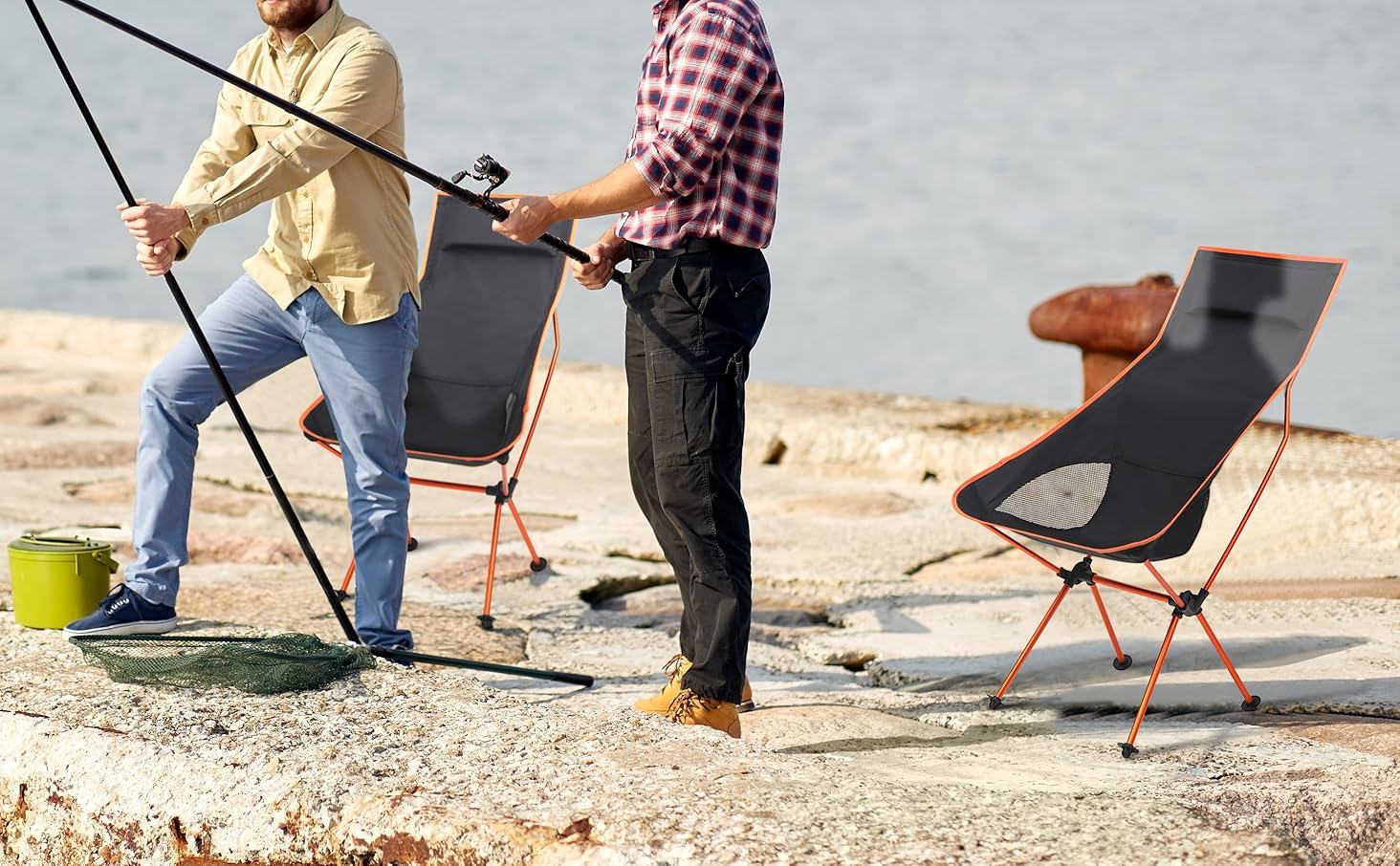 WOLTU Set Of 4 Folding Camping Chairs Compact Ultralight With Carry Bag And Headrest Camping Chair Black + Orange 13 CPS8133