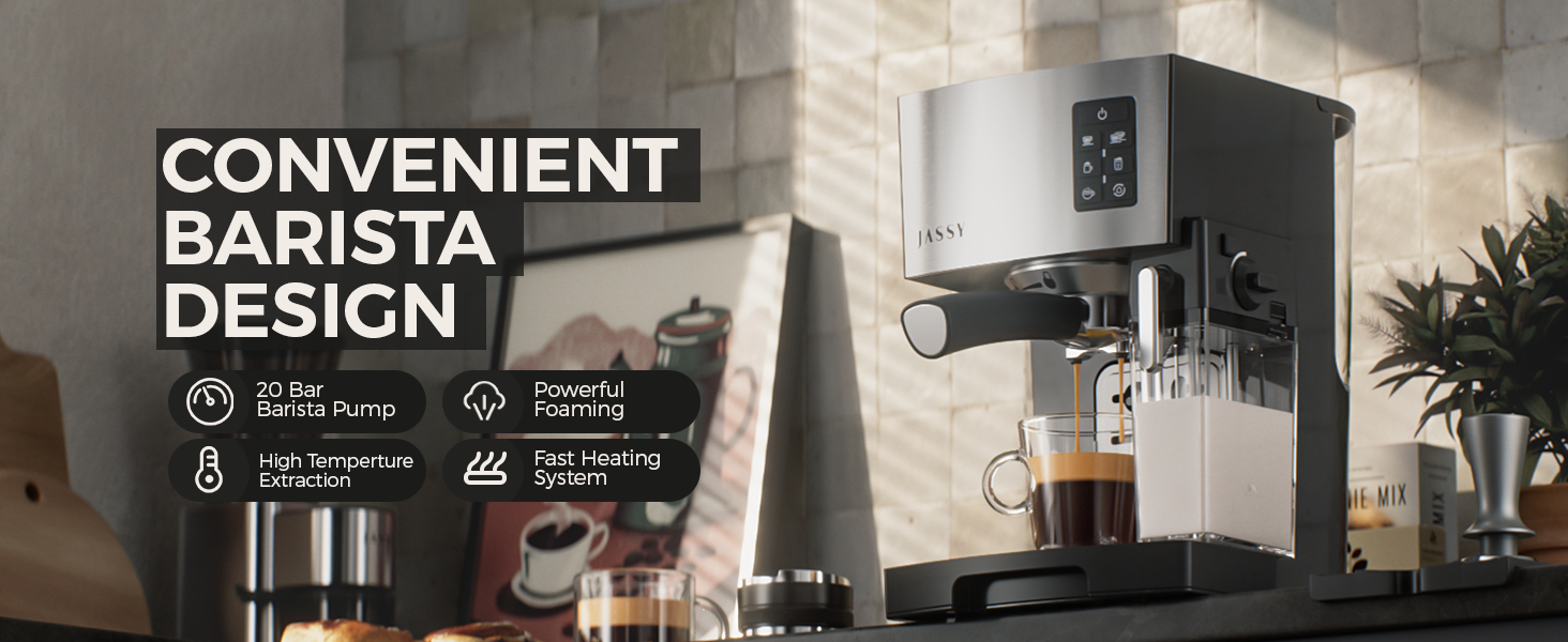 JASSY Espresso Machine 20 Bar Cappuccino Coffee Maker with