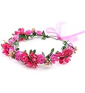 Gmmidea Women Girls Boho Flower Crown Adjustable Sunflower Floral Headband Wedding Bridal Headpie...