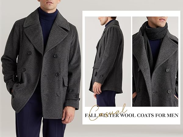 IDEALSANXUN Mens Pea Coat Casual Winter Wool Double Breasted