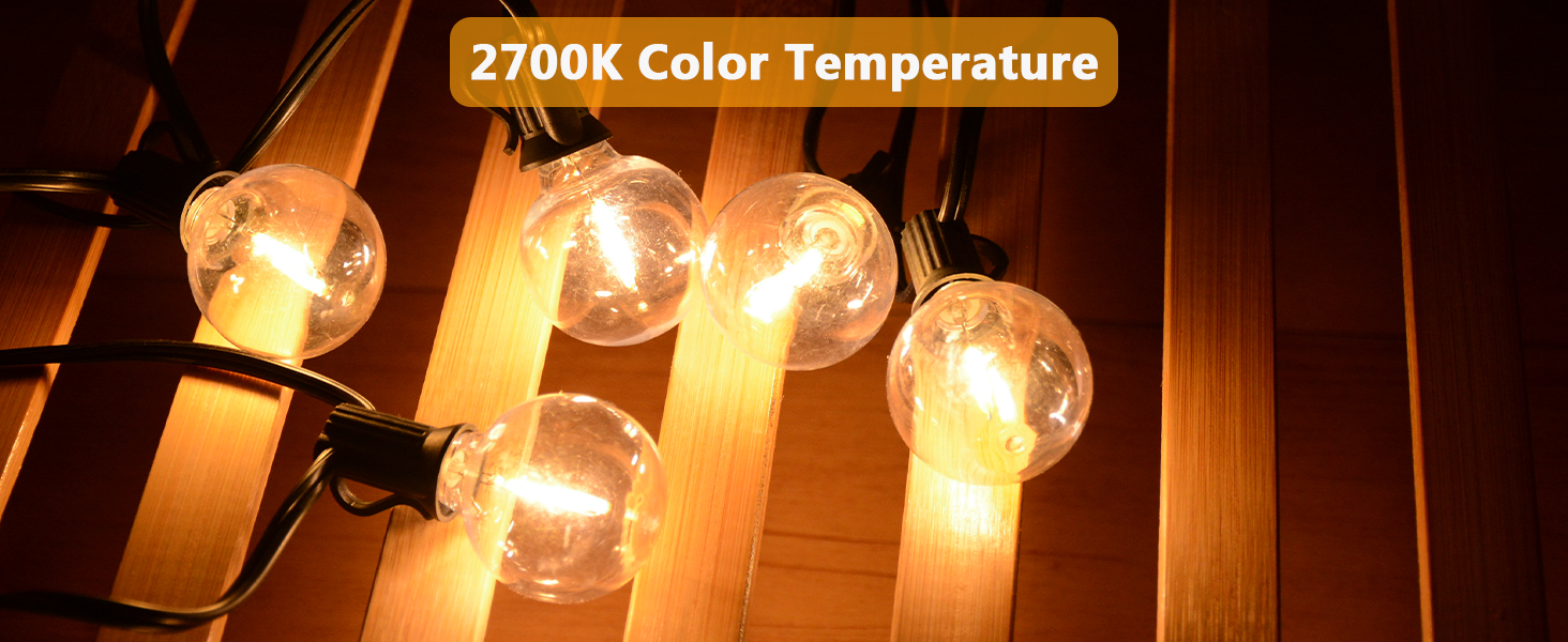 Romwish Solar String Lights Outdoor 30FT with 15+1 Spare G40 Bulbs