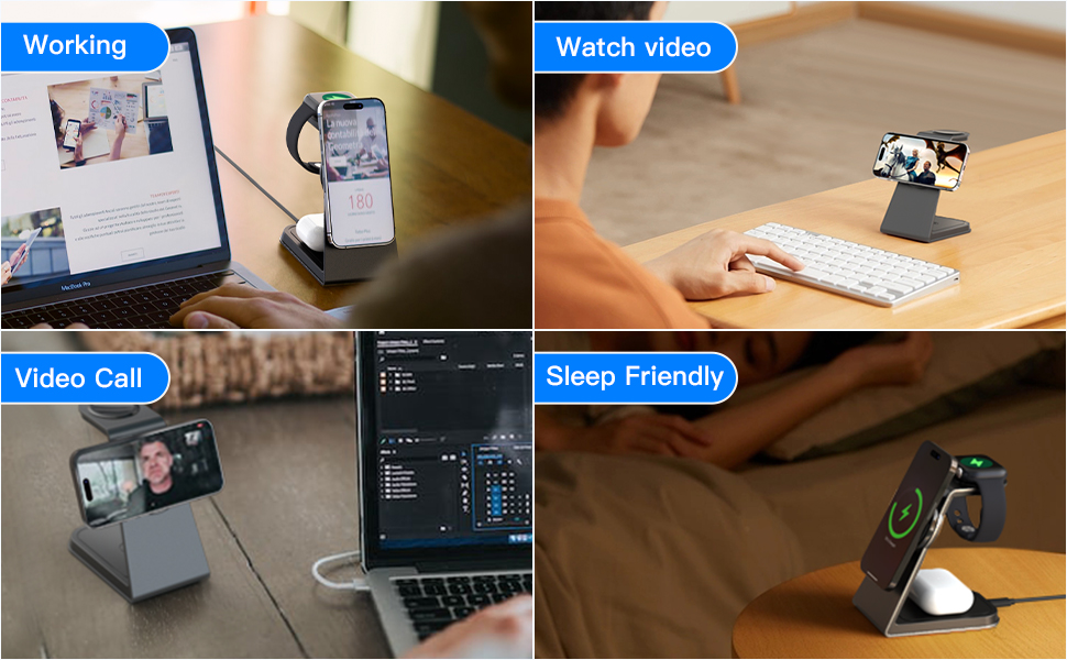NiSHEN 3in1 Wireless Charging Station for Multiple Devices 15W Fast