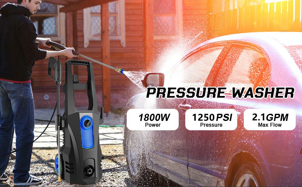 TEANDE 1250 PSI Electric Pressure Washer, 2.1 GPM 1800W