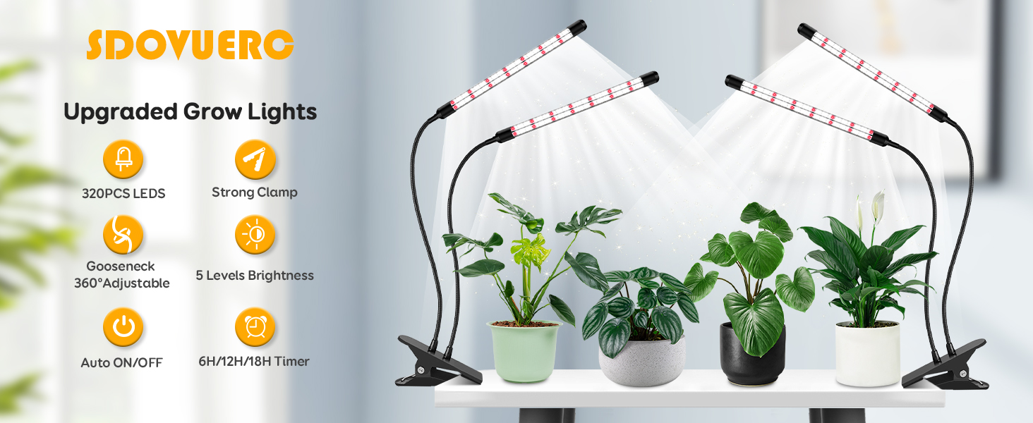 SDOVUERC  Upgraded Grow lights, 320pcs leds,strong clamp, gooseneck 360 adjustable,