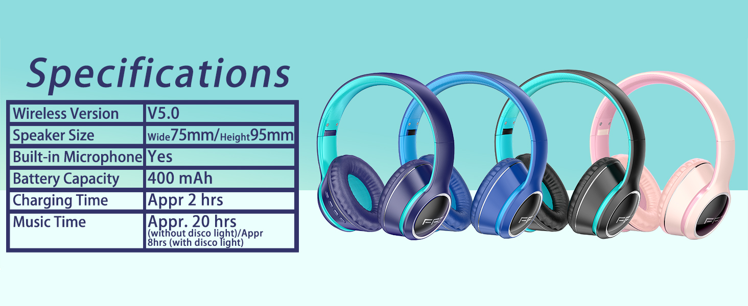 Kids Headphones Wireless with Microphone Led Lights