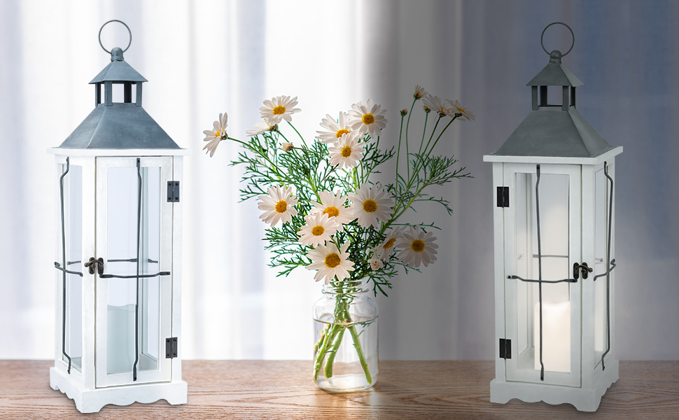 Bdor Lanterns Decorative 26in Farmhouse White Wood Metal