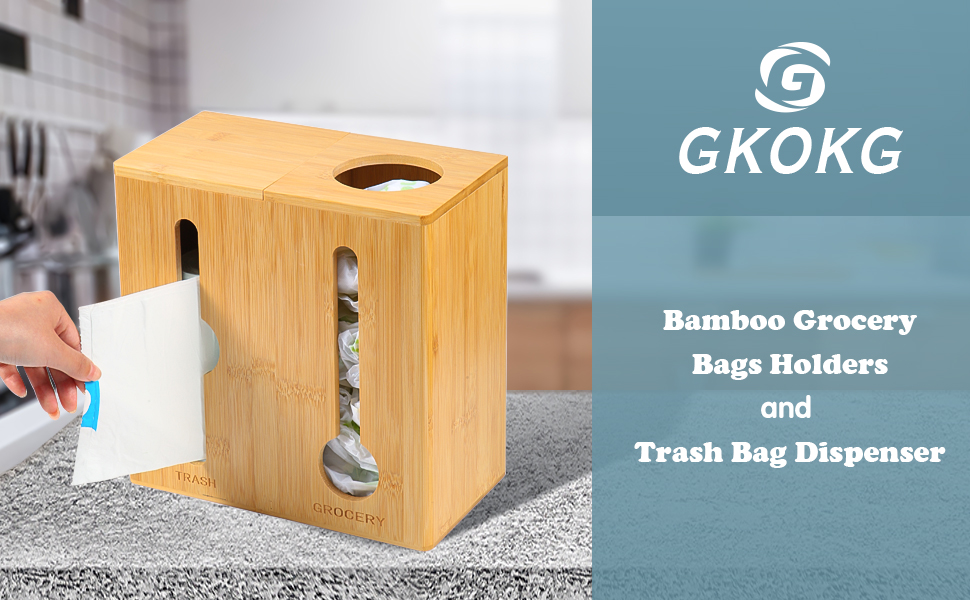 Grocery Bag Holder and Trash Bag Dispenser 2 IN 1 Bamboo Plastic Bag Holders for