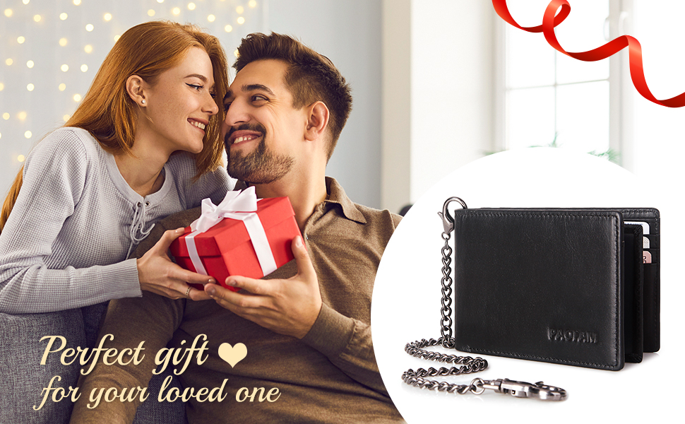 PAOFAM Chain Wallets for Men, Genuine Leather Purse RFID