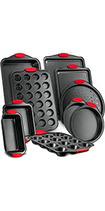 6-Piece;Nonstick;Bakeware;Baking Tray;Baking Pan;Cookie Sheet;Loaf Muffin Round;Muffin;Carbon;