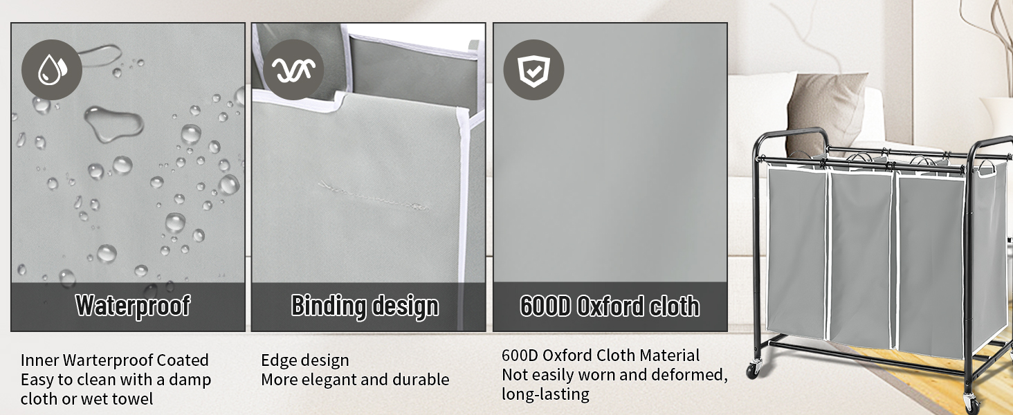 3 Bag Laundry Sorter Replacement Bags, Jhua 3 Pack Large