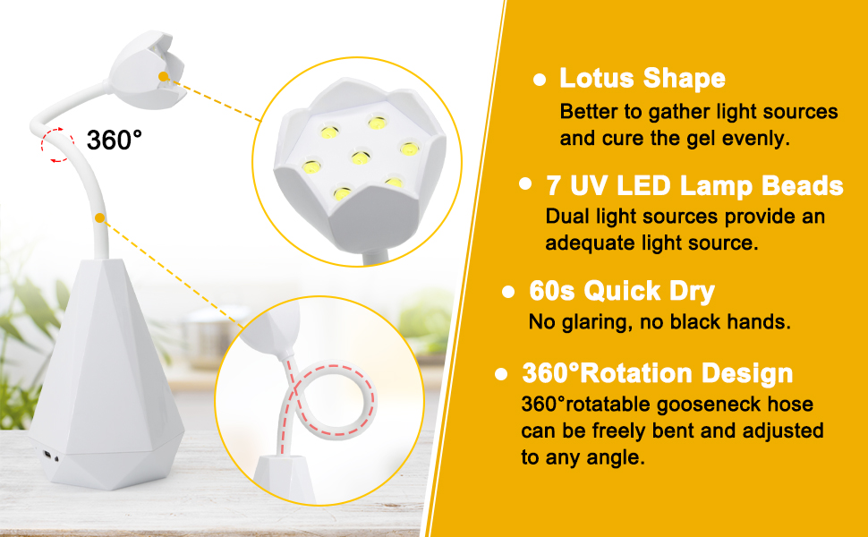 LED UV Lamp Gel Nails UV Light Nail Dryer 21W Mini Gooseneck 360° Rotation Polish Quick Dry Curing