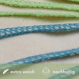 avo+cado Organic Cotton Single Layer Flannel Washcloths - Pack of 15 - Reusable Baby Washcloths to Replace Wet Wipes - Small Washable Mini Cotton Wipes (Colour: Green) 18 Washing alps closeup