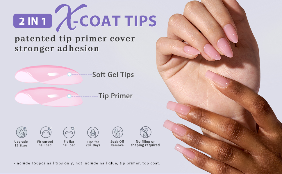 Soft Gel Nail Tips Square BTArtbox Press On Nails 150 Pcs 2 in 1 Colored Xcoat