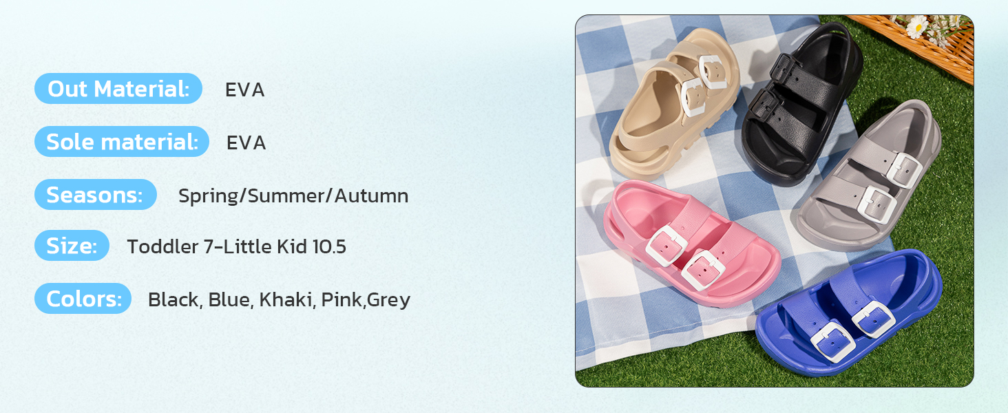  EVA non slip rubber sole classic shoes little kids unisex flats sandals double buckles strap shoes