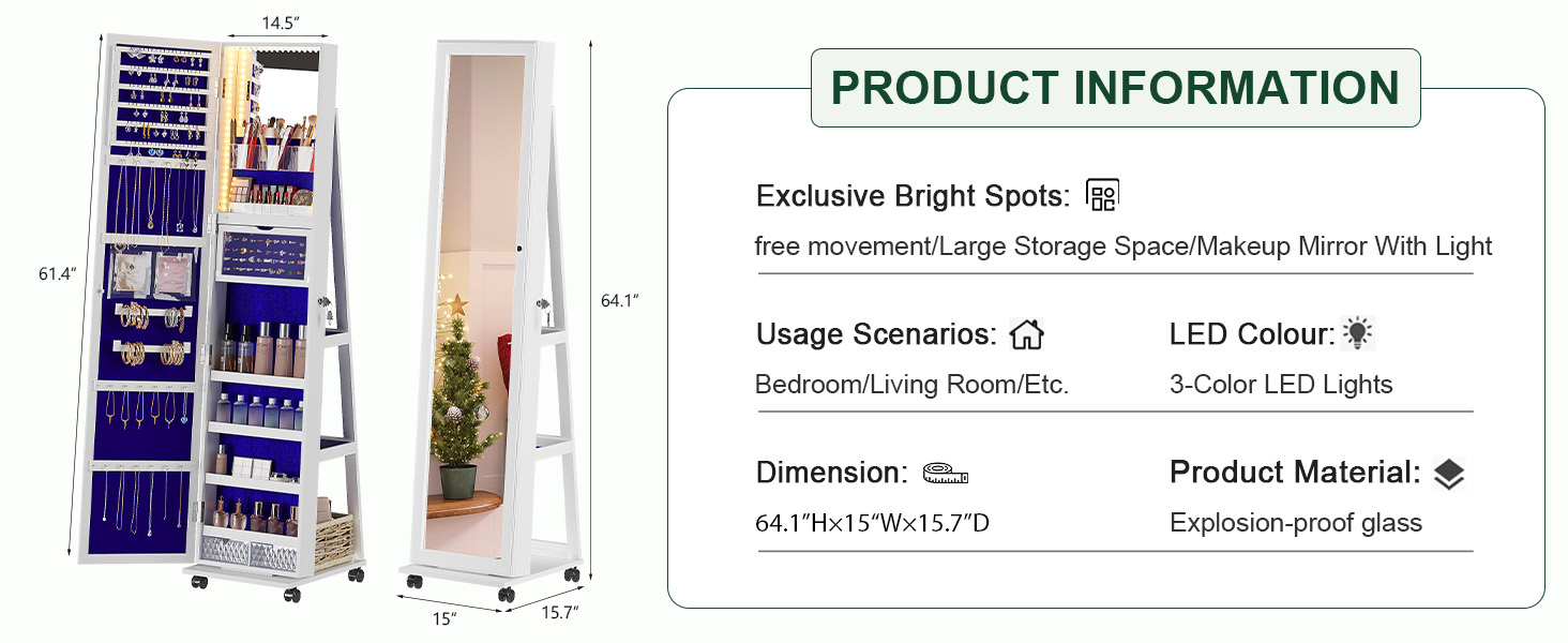 mirror jewelry cabinet standing