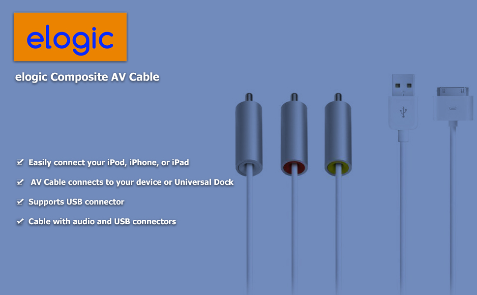 elogic Composite AV Cable to connect iPod, iPhone or iPad to composite
