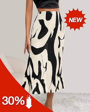 Womens Summer High Waist Graphic Print A Line Pleated Long Skirts for Women Trendy Plisse Midi Skirt