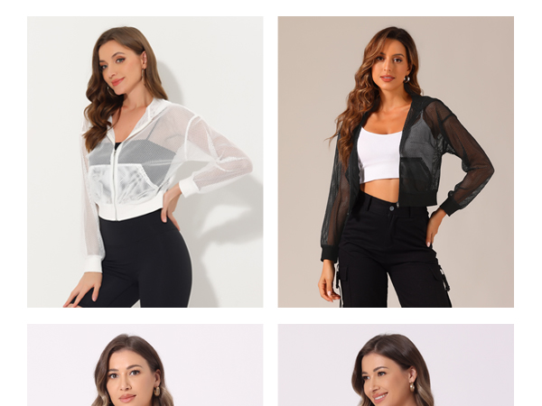 Amazon.com: Allegra K Mesh Jacket for Women's Zip Up Fishnet