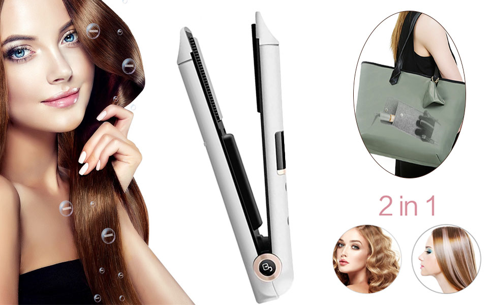 Cordless Hair Straightener&Curler 2 in 1 Cordless Travel