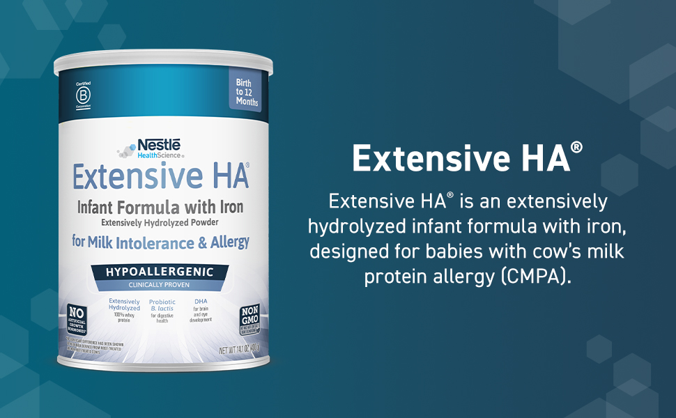Extensive HA is an extensively hydrolyzed infant formula with iron