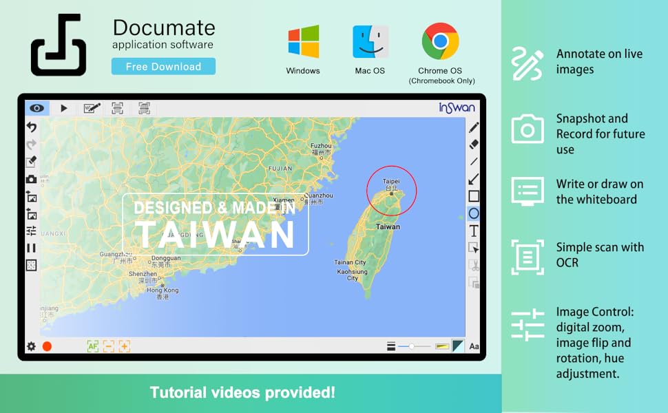 INSWAN INS3 Detachable USB Document Camera for Teachers, Builtin Mic