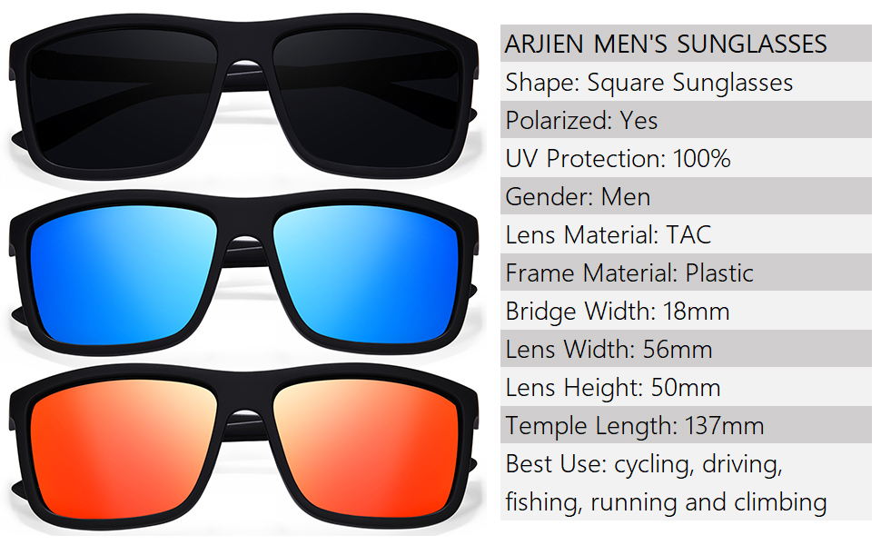 Arjien Polarized Sunglasses for Men UV Protection Square