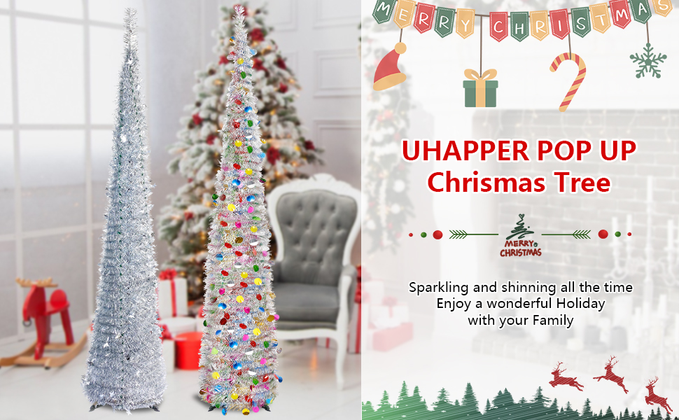 UHAPEER 6FT Collapsible Artificial Christmas Tree 180CM Pop Up