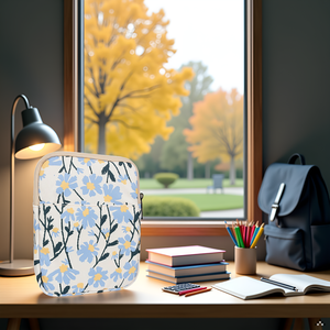A cozy reading nook with a window overlooking a scenic mountain landscape.