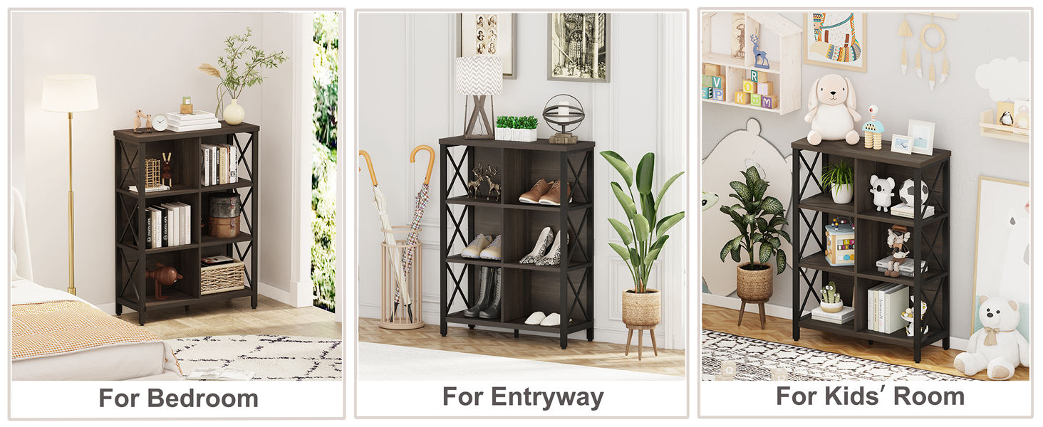 FATORRI 6 Cube Storage Organizer Shelf, Rustic Wood and Metal Cubby Bookcase