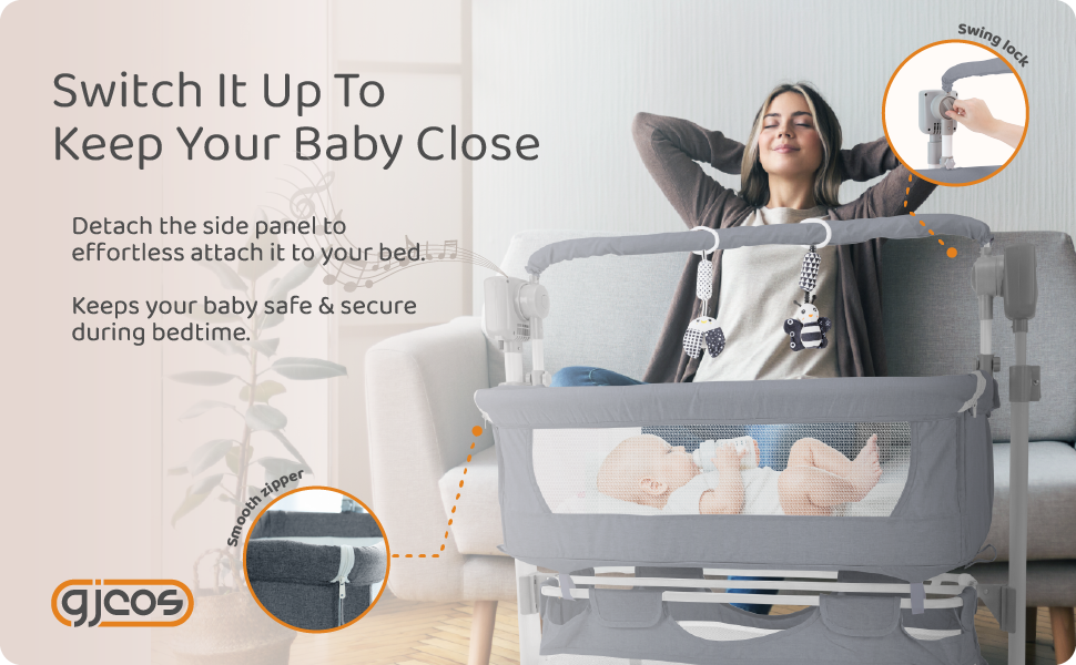 GJCOS Electric Rocking Bedside (Grey) 4 in 1