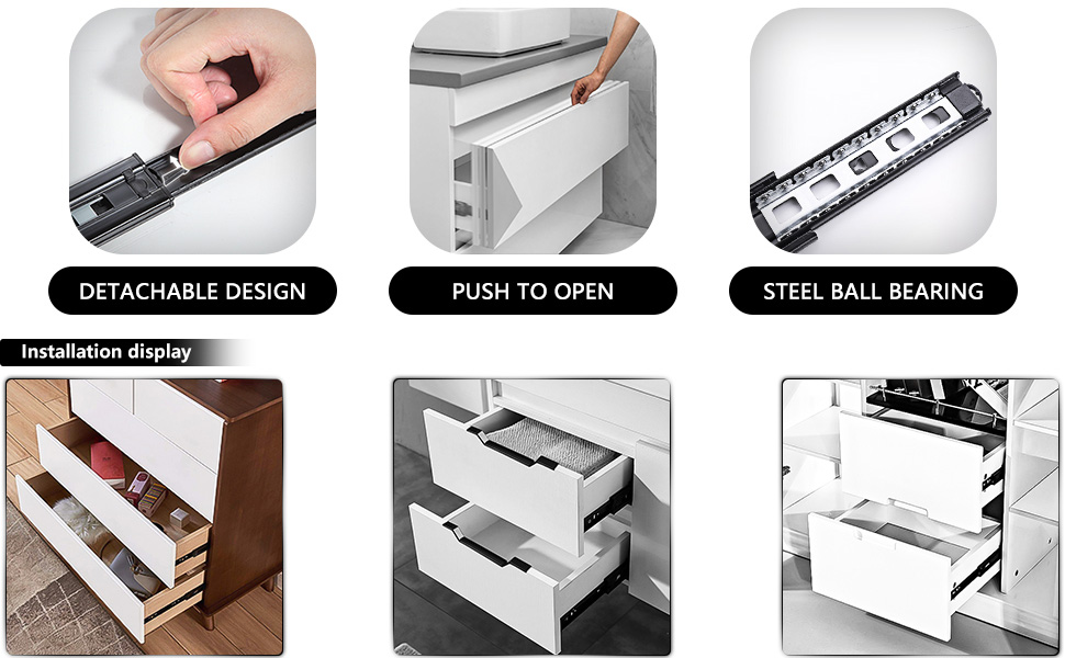 SHUHANG Push to Open Drawer Runners 350mm Full Extension Ball Bearing