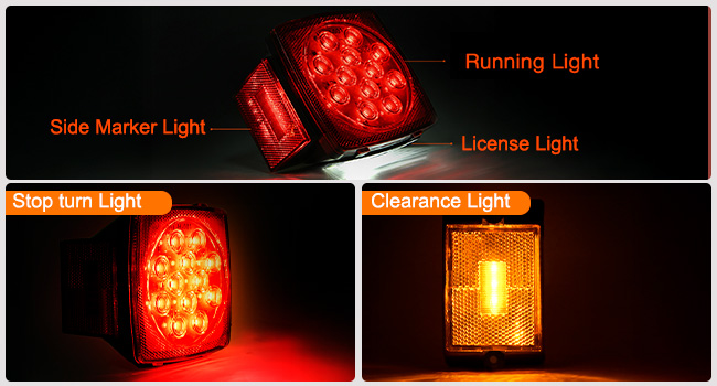 Square LED Trailer Light Kit Stop Turn Tail Side Marker License Lamp