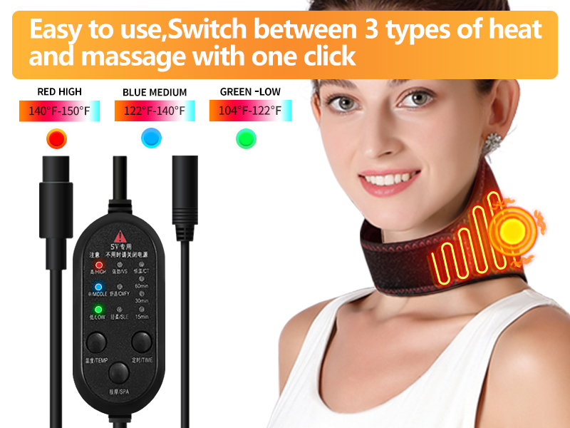 Neck Heating Pad, Heated Massage Neck Brace, with 3 Temp Vibration and